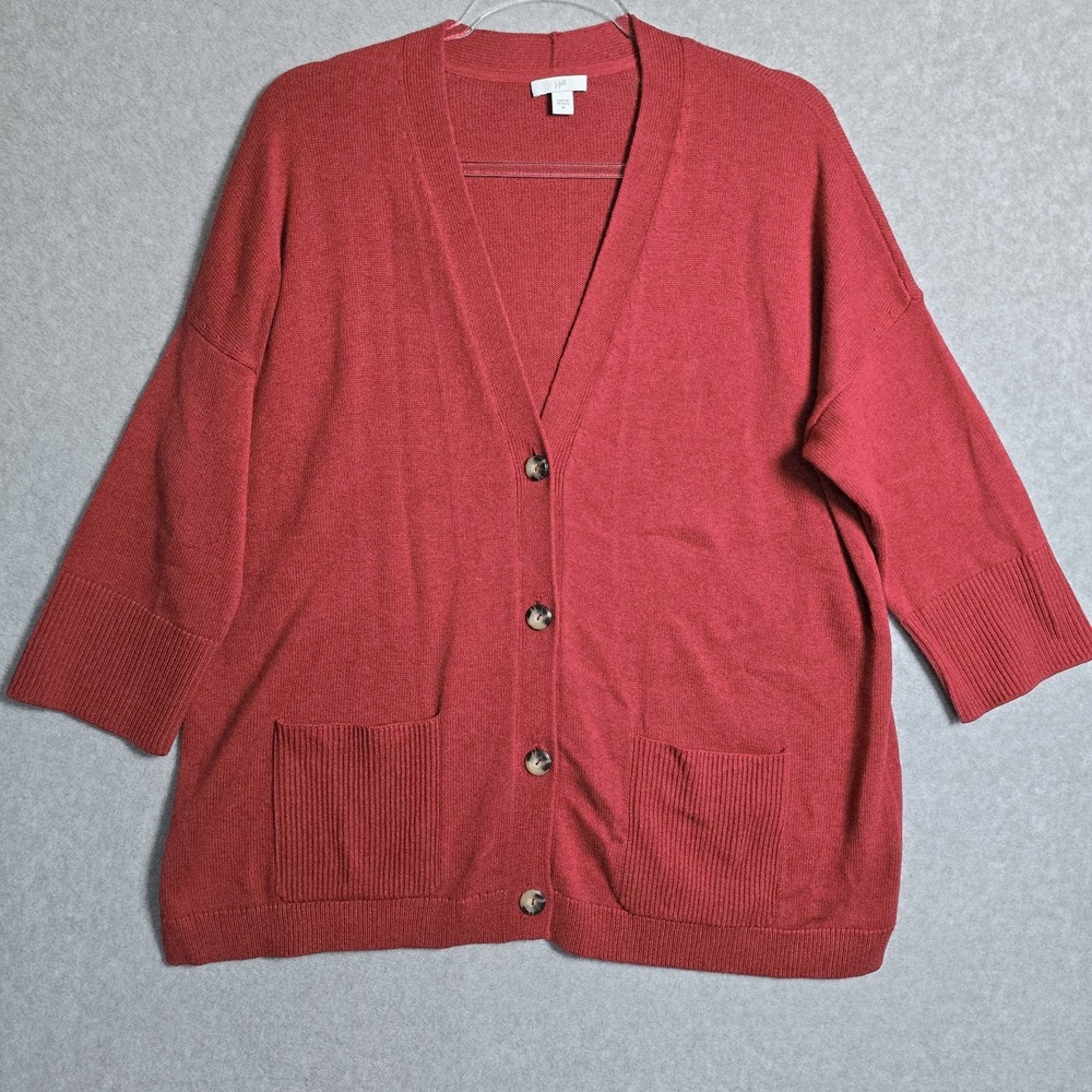 J Jill Sweater Womens Medium 3/4 Sleeve Button Cardigan Preppy Layer Office